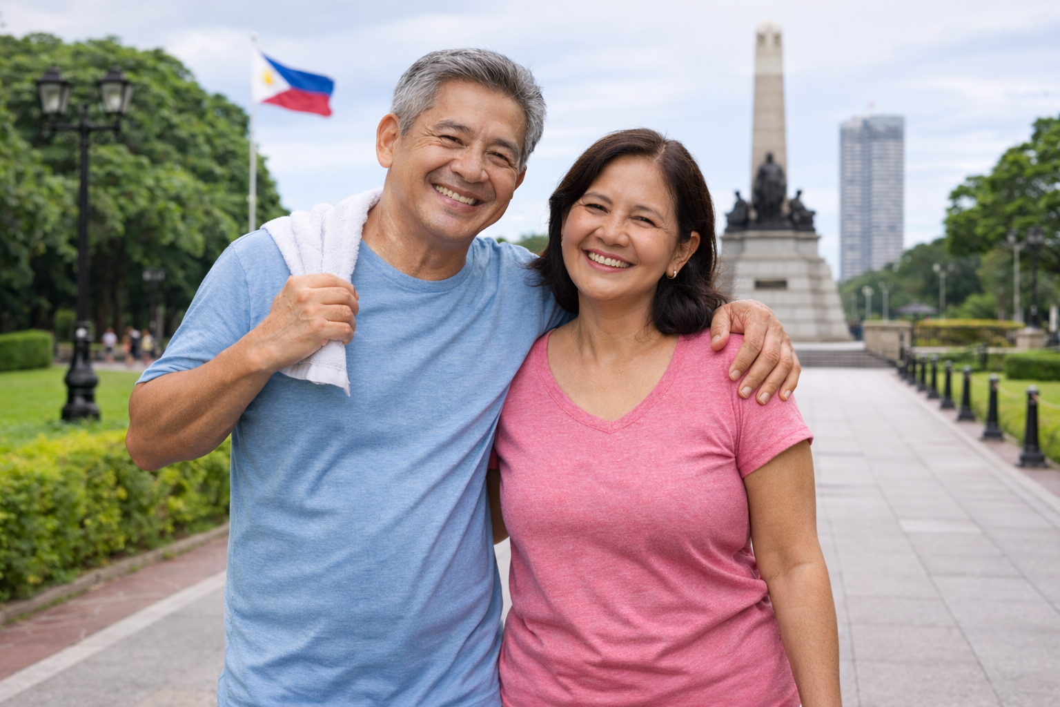 Mature Filipino couple walking outdoors